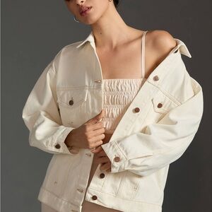 Anthropologie Pilcro The Weston Denim Boyfriend Jacket in cream western boho